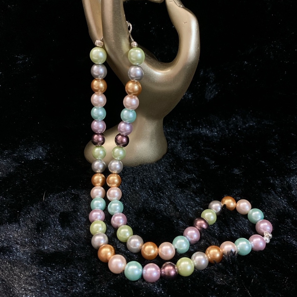 VTG Costume Multicolor 10mm Pearl Strand Necklace